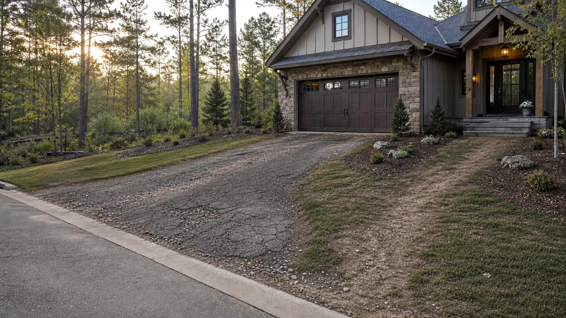 Residential driveway site prepared before concrete installation